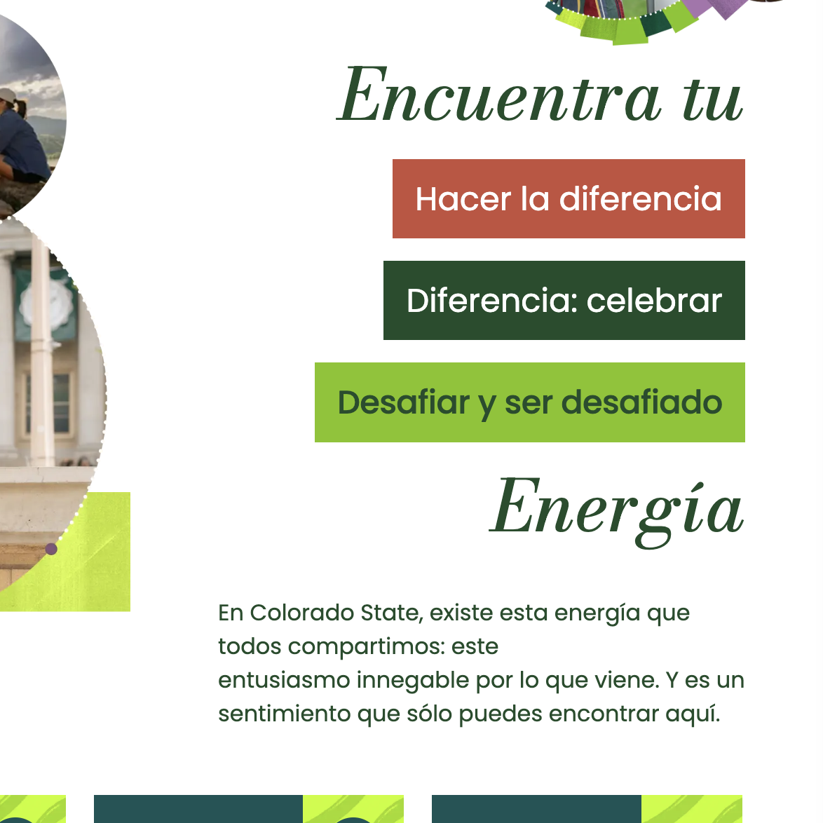 Close up view of Spanish language version of headline on University Home Page