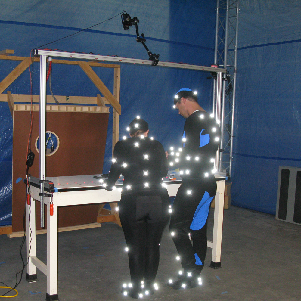 Motion capture research participants performing collaborative task