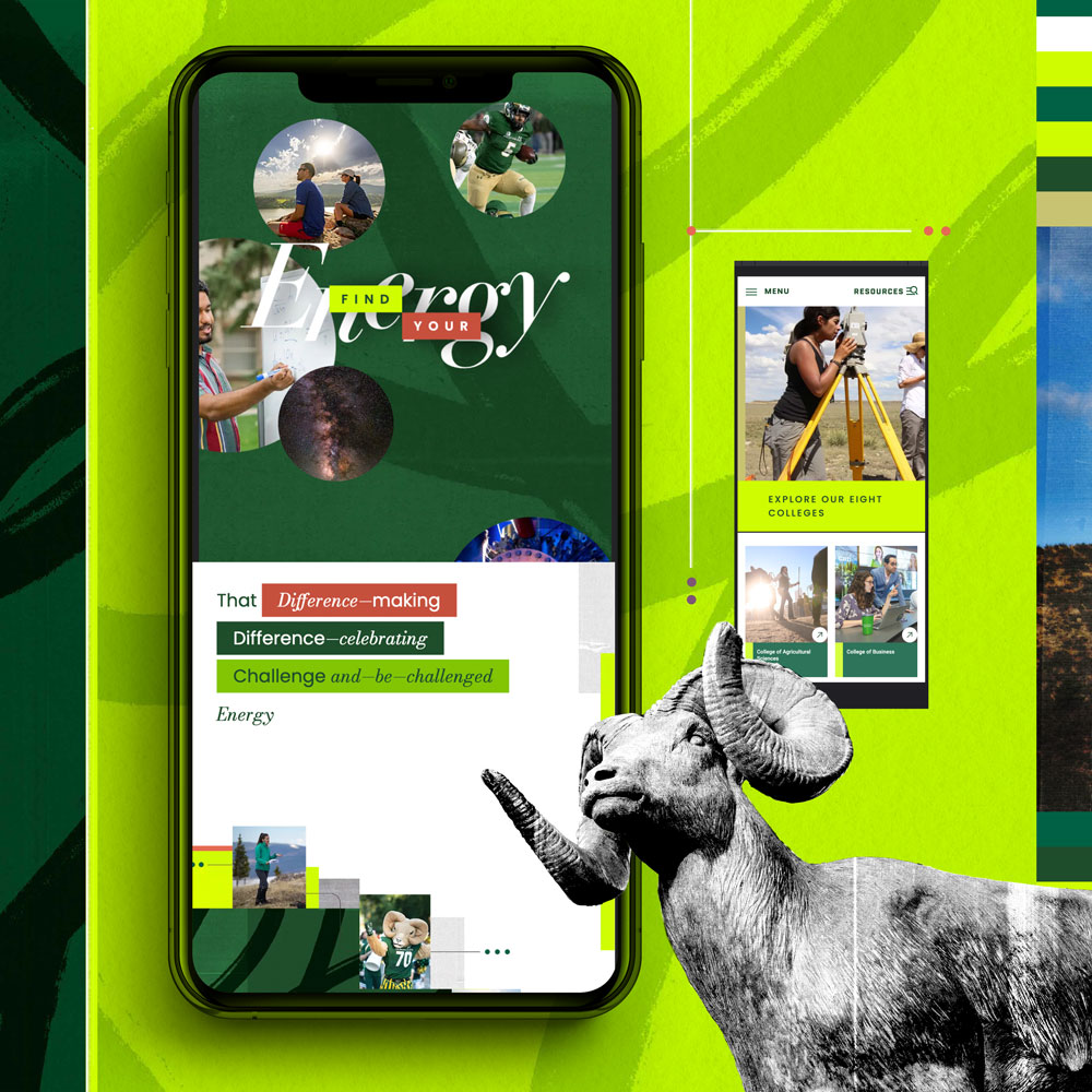 Mobile design prototype in creative collage with branded elements