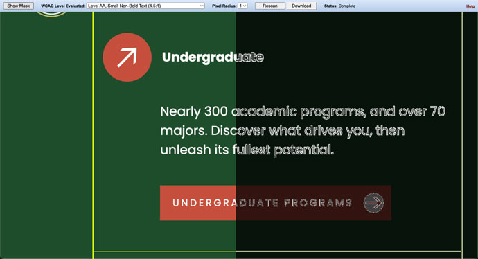 Split Screen capture of Color Contrast Analyzer tool interface